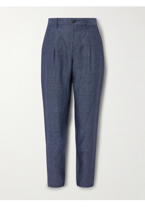 Canali - Slim-Fit Pleated Slub Linen Trousers - Men - Blue - IT 46
