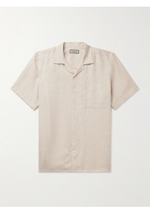Canali - Camp-Collar Linen-Jacquard Shirt - Men - Neutrals - S
