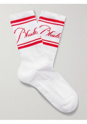 Rhude - Ribbed Logo-Jacquard Cotton-Blend Socks - Men - White