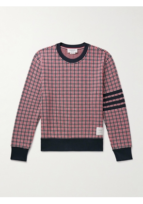 Thom Browne - Logo-Appliquéd Checked Striped Jacquard-Knit Cotton Sweatshirt - Men - Red - 1