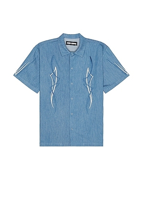 DOUBLE RAINBOUU West Coast Shirt in Fast Car - Blue. Size S (also in L, M).