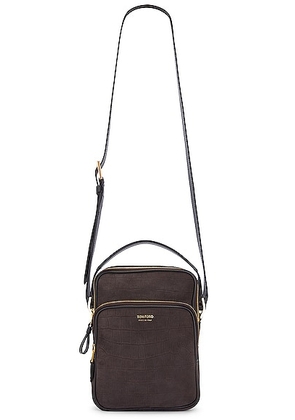 TOM FORD Stamped Croc Small Double Zip Messenger in Fango - Brown. Size all.