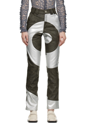 BARRAGÁN Brown & Silver Cosmic Spiral Faux-Leather Trousers