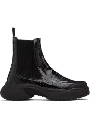 GmbH Black Croc Embossed Chelsea Boots
