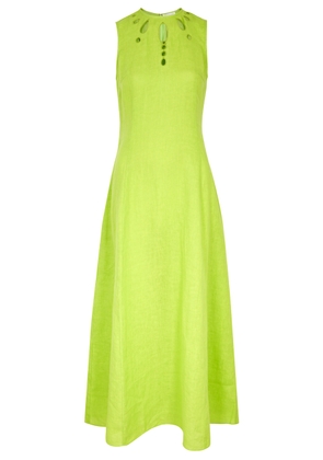 Three Graces Edith Cut-out Linen Midi Dress - Bright Green - 8