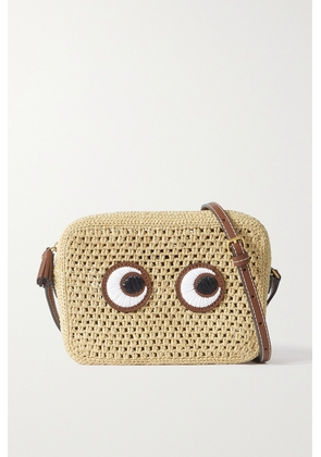 Anya Hindmarch - Eyes Embroidered Leather-trimmed Raffia Shoulder Bag - Neutrals - One size