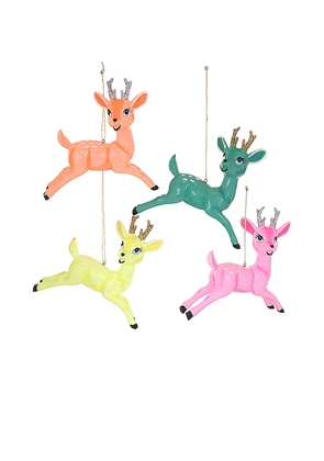 Cody Foster & Co Leaping Kitsch Deer Ornament Set Of 4 in Pink.