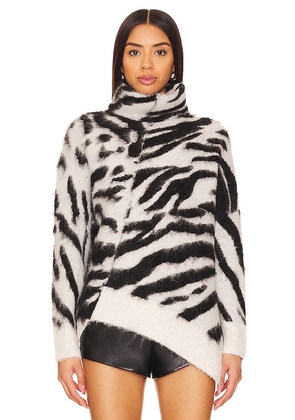 ALLSAINTS Lock Zebra Roll Neck Sweater in White. Size L, M, XS.