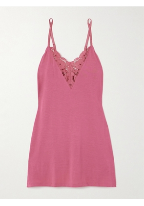 Eberjey - + Net Sustain Naya Lace-trimmed Stretch-tencel™ Modal Chemise - Pink - x small,small,medium,large,x large