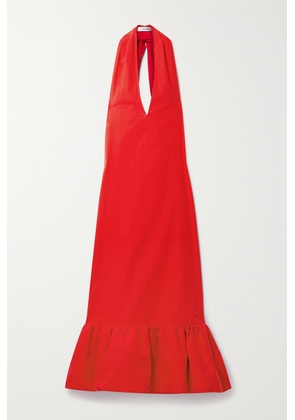 Interior - The Johana Ruffled Cotton-poplin Halterneck Maxi Dress - Red - US0,US2