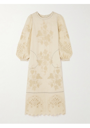 Vita Kin - Ophelia Scalloped Broderie Anglaise Linen Midi Dress - Cream - x small,small,medium,large