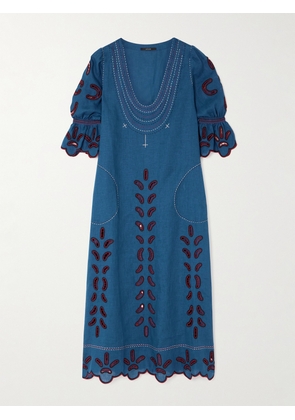 Vita Kin - Nicholas Scalloped Broderie Anglaise Linen Midi Dress - Blue - x small,small,medium,large