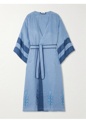 Vita Kin - Nara Embroidered Striped Linen Midi Dress - Blue - x small,small