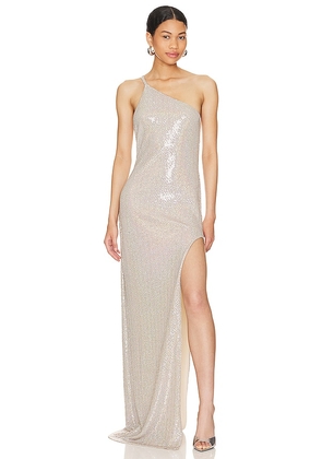 The Sei One Shoulder Gown in Metallic Neutral. Size L, M, S.