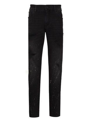 Dolce & Gabbana splatter-paint tapered-leg jeans - Black