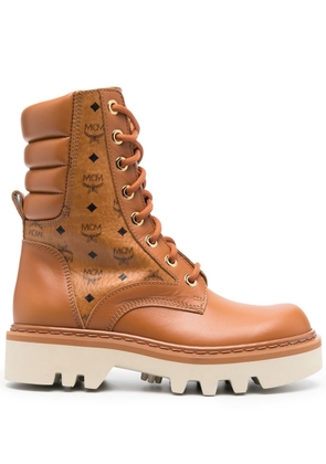 MCM Visetos-print leather boots - Brown