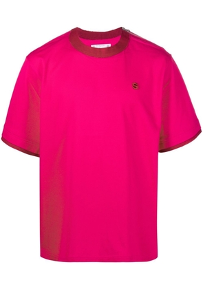 sacai embroidered-logo zipped T-Shirt - Pink
