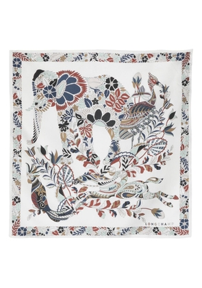 Longchamp floral animal-print silk scarf - White