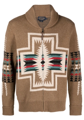 Pendleton Harding patterned-intarsia cardigan - Brown