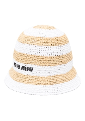 Miu Miu logo-embroidered striped raffia hat - Neutrals