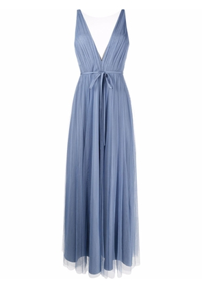 Marchesa Notte Udine pleated plunging V-neck gown - Blue