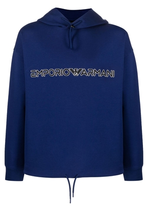 Emporio Armani embroidered-logo pullover hoodie - Blue