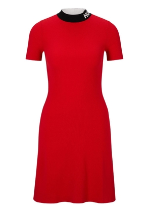 HUGO logo-neckline knitted dress - Red