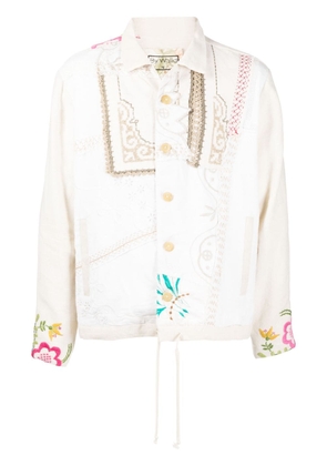 By Walid floral-embroidered cotton shirt jacket - Neutrals