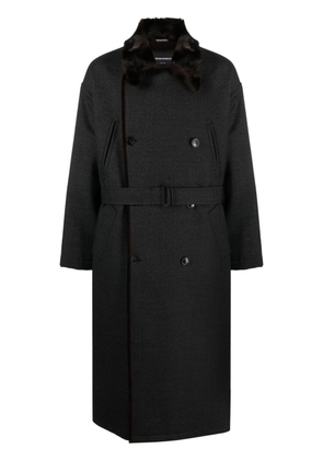 Emporio Armani belted virgin wool coat - Grey