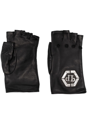 Philipp Plein crystal-embellished logo driving-gloves - Black