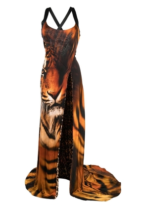 Roberto Cavalli tiger-print front slit maxi dress - Neutrals