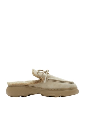 Burberry Suede Shearling-Lined Stony Mules