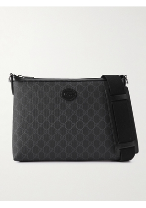 Gucci - GG Rétro Leather-Trimmed Coated-Canvas Messenger Bag - Men - Black