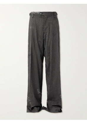 Balenciaga - Skater Wide-Leg Printed Distressed Prince of Wales Checked Wool Trousers - Men - Gray - XS