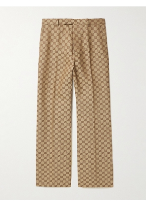 Gucci - Aria Flared Monogrammed Linen-Blend Suit Trousers - Men - Brown - IT 48