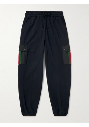 Gucci - Tapered Webbing-Trimmed Jersey Sweatpants - Men - Black - S