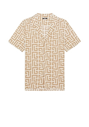 BALMAIN Macro Monogram Pyjama Shirt in Ivoire & Marron - Beige. Size 38/4 (also in ).
