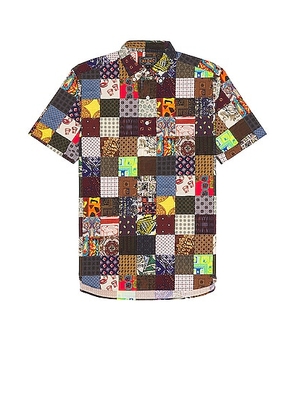 Beams Plus Short Sleeve Patchwork Shirt in Patchwork - Brown. Size S (also in ).