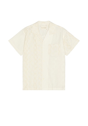 HARAGO Cut Work Embroidery Shirt in Cream - Cream. Size XS (also in M).