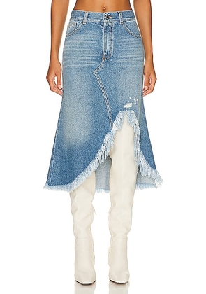 Chloe Distressed Midi Skirt in Foggy Blue - Blue. Size 40 (also in 34).