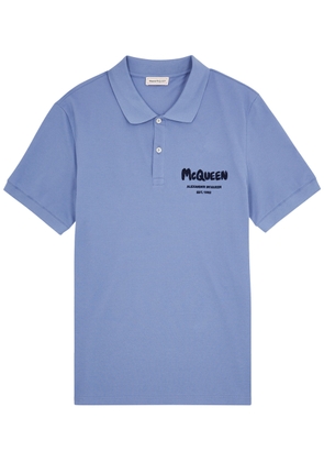 Alexander Mcqueen Graffiti Piqué-cotton Polo Shirt - Blue - S