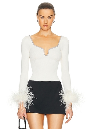 self-portrait Knit Feather Top in Off White - White. Size XS (also in M).