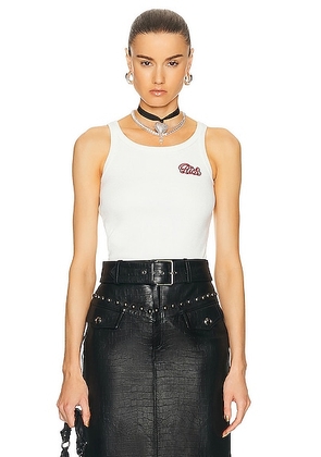 Alessandra Rich Ribbed Jersey Tank Top in Ecru - White. Size XS (also in L, M, S).