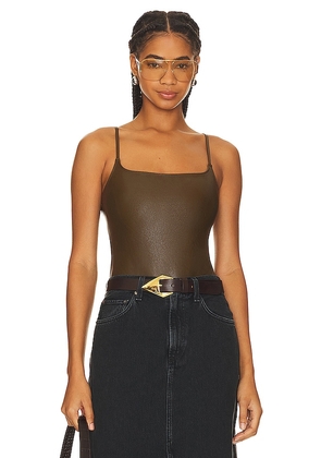 Commando Faux Leather Cami Bodysuit in Brown. Size M.