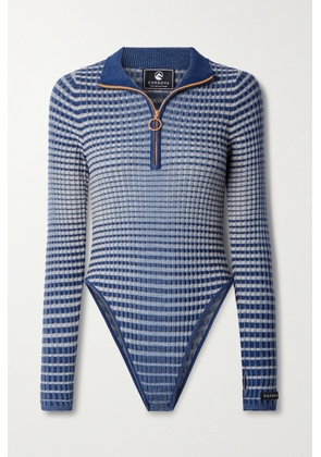 Cordova - Valais Ribbed Striped Merino Wool Bodysuit - Blue - x small,small,medium,large