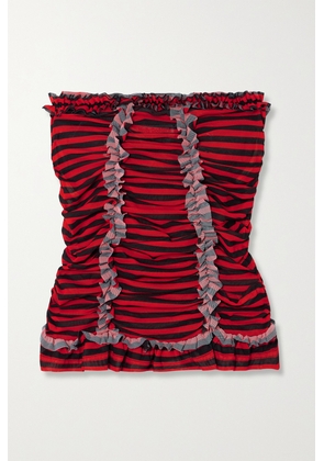 Molly Goddard - Tracey Strapless Ruffled Striped Tulle Top - Red - UK 6,UK 8,UK 10,UK 12,UK 14