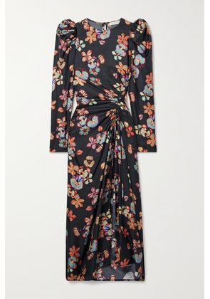 Ulla Johnson - Amalie Ruched Floral-print Silk-twill Midi Dress - Black - US0,US2,US4,US6,US8,US10,US12,US14,US16