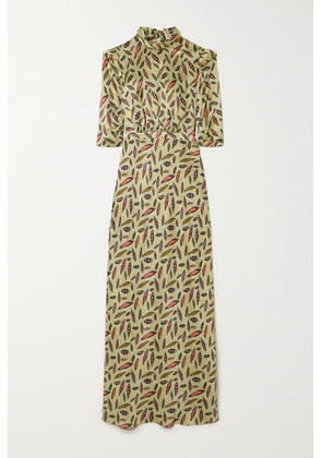 Saloni - Adele Printed Silk-satin Maxi Dress - Green - UK 4,UK 6,UK 8,UK 10,UK 12,UK 14,UK 16