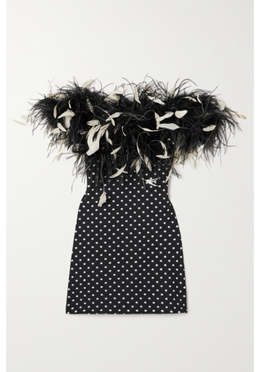 Leslie Amon - Carioca Strapless Feather-trimmed Stretch-jacquard Mini Dress - Black - XS/S,M/L,XL