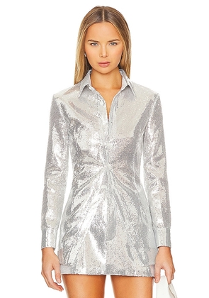 LEJE Sequin Shirt in Metallic Silver. Size M, S.